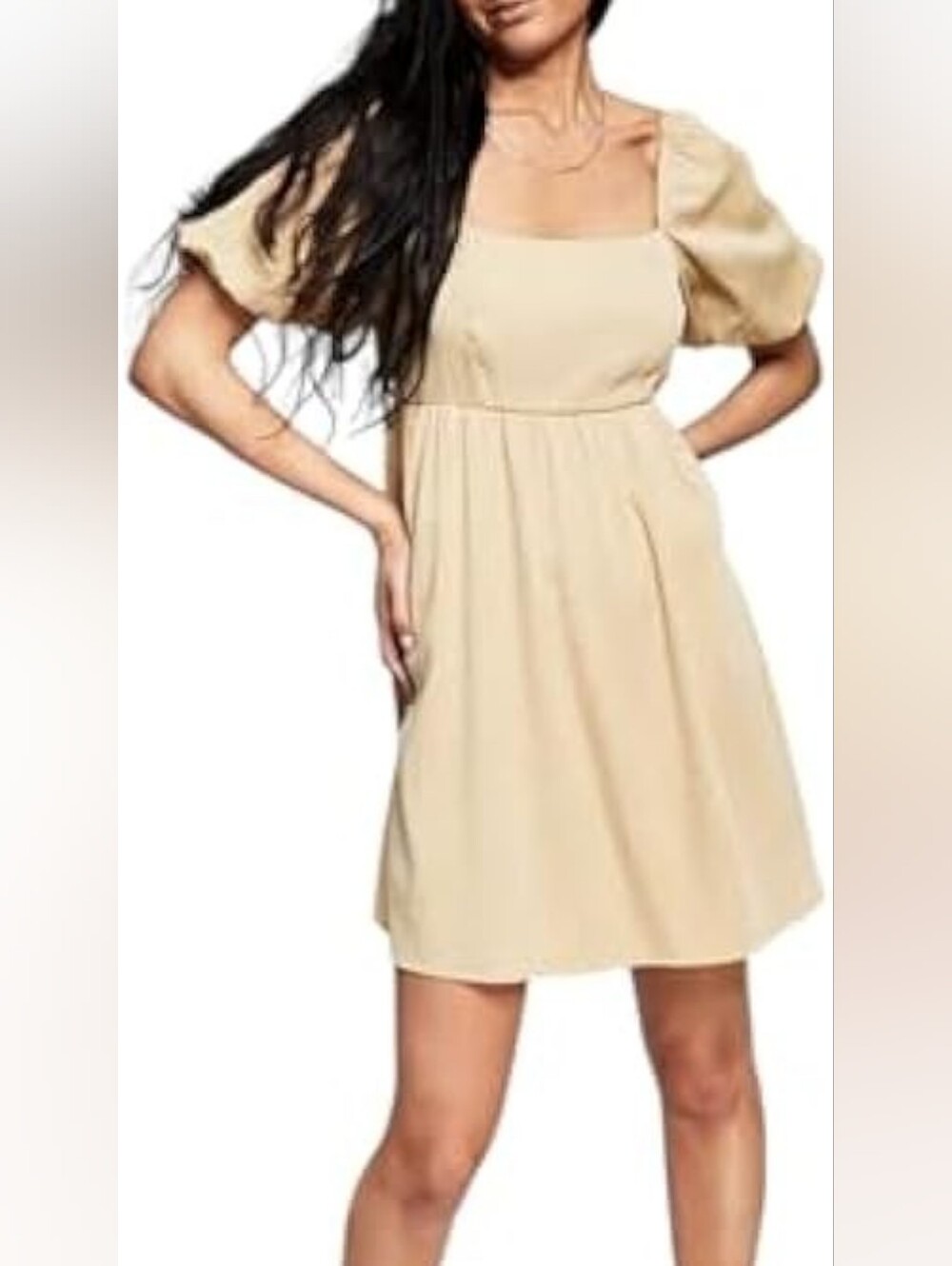 Square Neck Puff Sleeve Mini Dress in Cream